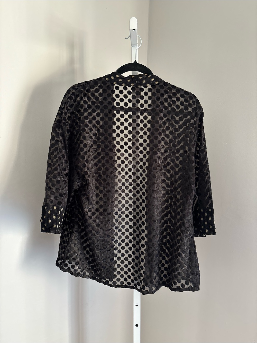 Anthropologie Bl^nk London Black Raised Dot Texture Sheer Open Cardigan Kimono